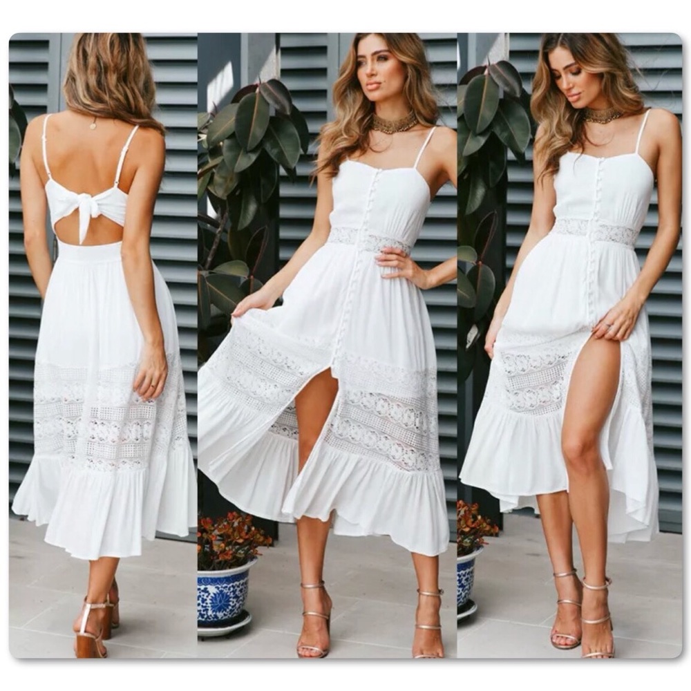 RE-STOCK COMING! White Boho Style Maxi Sun Dress - Picture 1 of 6